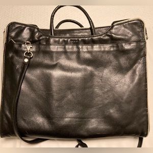Preowned Lodis Black Leather Laptop Briefcase with white leather piping